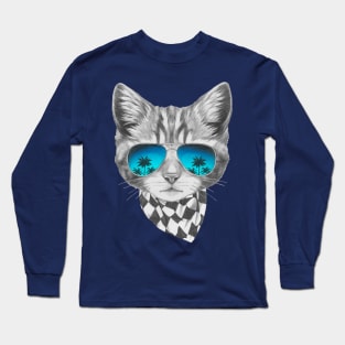 Cat with mirror sunglasses and scarf Long Sleeve T-Shirt